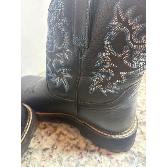 Ariat Fatbaby Black Blue Western Cowboy Boots Size 9.5 Mid Calf Embroidered - Picture 11 of 12